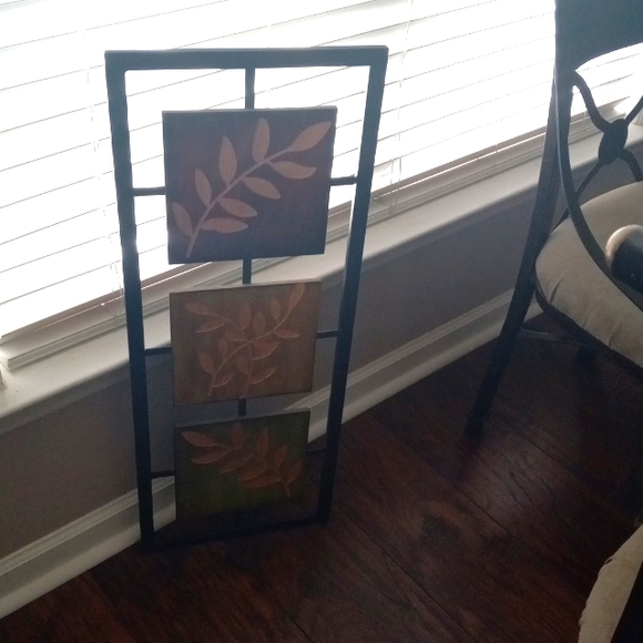 Metal & Wood Leaf Wall Art Home Decor  Carved Wood Leaf Picture Earth Tones - Picture 6 of 10